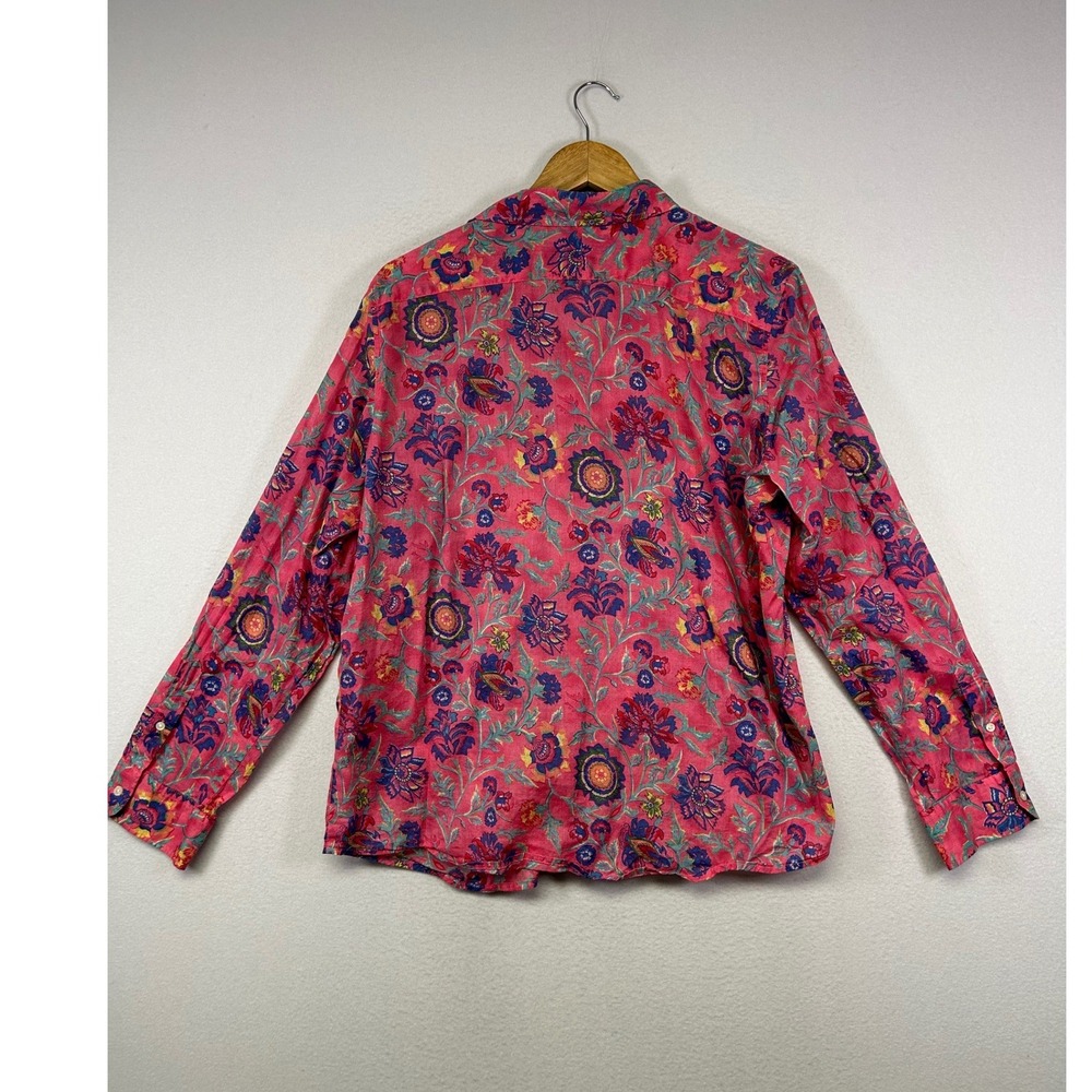 Boho Floral Lauren Ralph Lauren Womens XL Pink Paisley Cotton Button Down Shirt - Picture 2 of 9